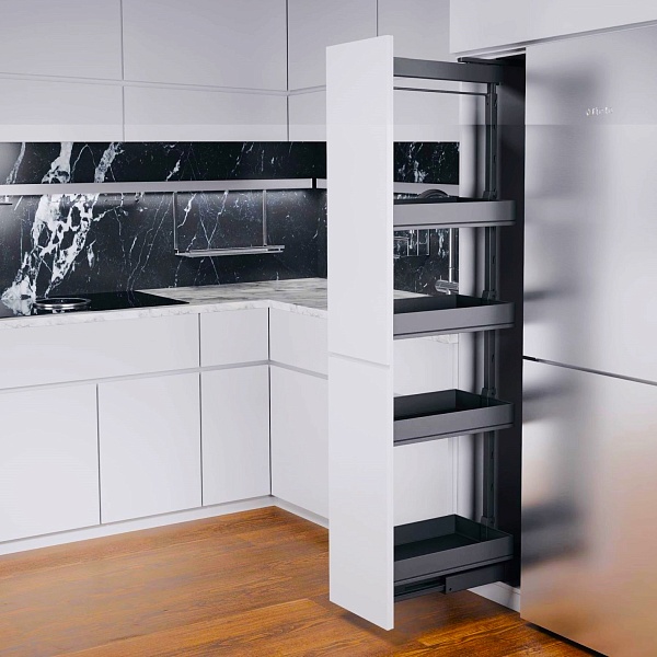 КОМПЛЕКТ ПВ, Диспенса 90° 400 мм, H 1200-1600, Арена ПЬЮР, 4 полки, цвет АНТРАЦИТ Kessebohmer | официальный магазин